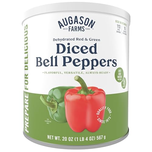 Augason Farms Dehydrated Diced Bell Peppers Can | Emergency Food Supply, 113 Servings, 25 Year Shelf Life, Red and Green Peppers, Dehydrated Meals