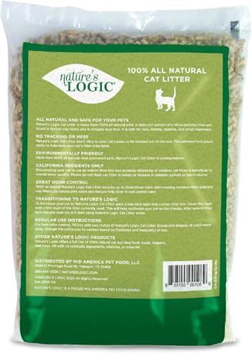 NATURE'S LOGIC Pine Pellet Cat Litter - 100% Natural - Unscented, 12 lb | 100% Natural Pine, Dust-free, Biodegradable, Safe for cats, kittens, reptiles & small pets, Highly absorbent, 12 lb bag