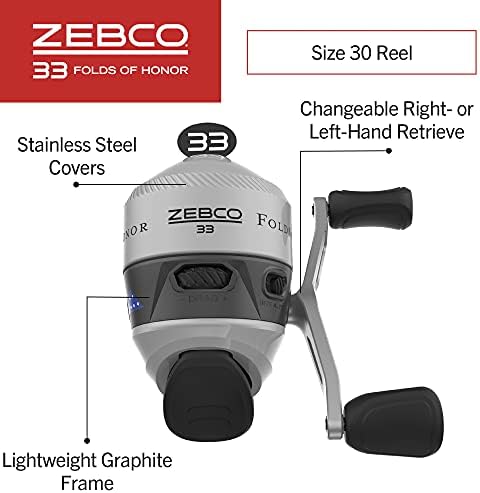 Zebco 33 Folds of Honor Spincast Reel and 2-Piece Fishing Rod Combo, 6-Foot Fiberglass Rod, Quickset Anti-Reverse Fishing Reel with Bite Alert