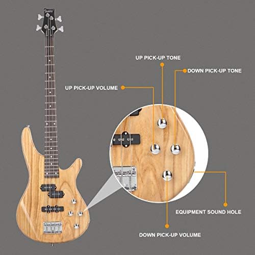 GLARRY GIB Series 4 String Electric Bass Guitar Beginner Kit Full Size with 20W AMP, Strap, Bag and Accessories (Burlywood)