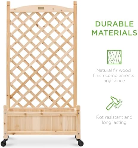 Best Choice Products Set of 2 48in Wood Planter Box & Diamond Lattice Trellis, Mobile Outdoor Raised Garden Bed for Climbing Plants w/Drainage Holes