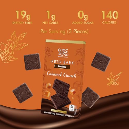 ChocZero 70% Cocoa Sugar Free Dark Chocolate Squares, Vegan, 4 Pack | No Sugar Alcohols, Keto, Low Carb, High Fiber, Gluten Free, 32 Total Candy Squares