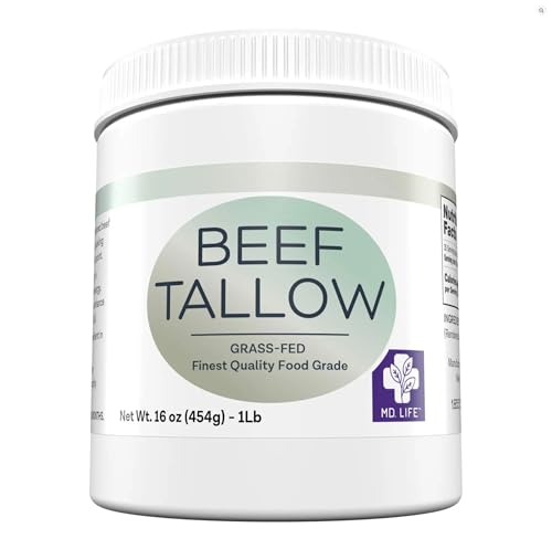 MD. Life Beef Tallow for Cooking - Food Grade Grass Fed Beef Tallow for Cooking Oil Replacement - 28 Ounce - Pasture Raised Keto Friendly Beef Tallow- Used to Make Candles & Soap