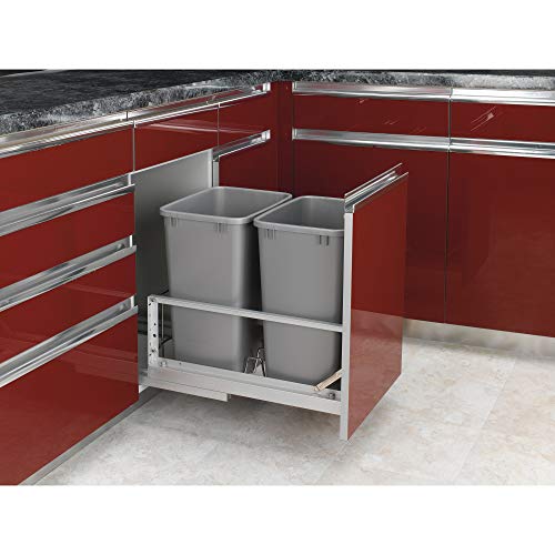 Rev-A-Shelf - 5349-18DM-217 - Double 35 Qt. Pull-Out Brushed Aluminum and Silver Waste Container
