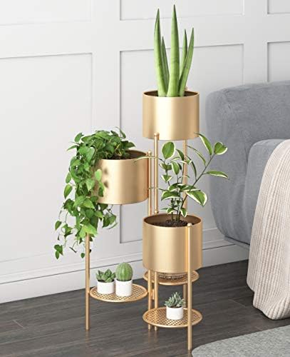 Metal Plant Stand, 6 Tier 6 Potted Indoor Gold Flower Pot Stand Holder Shelf, Foldable Decorative Display Rack for Multiple Potted Plants