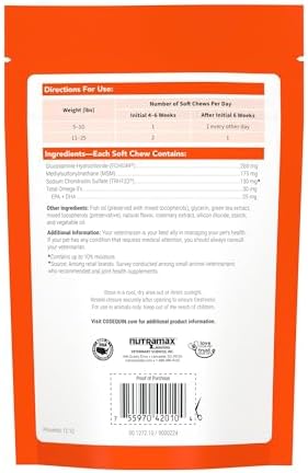 Nutramax Cosequin for Small Dogs, Soft Chews, 45 Count | Glucosamine, Chondroitin for Dogs with MSM, Omega-3s, Supports Healthy Skin and Coat, Small Dog Soft Chews, All Ages