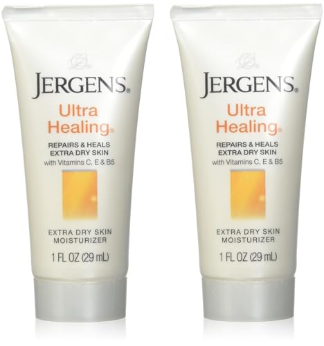 Jergens Ultra Healing Lotion, Hand and Body, Dry Skin Travel Size Moisturizer, for Absorption into Extra Dry Skin, Use After Washing Hands, 1 Ounce, with HYDRALUCENCE blend, Vitamins C, E, B5
