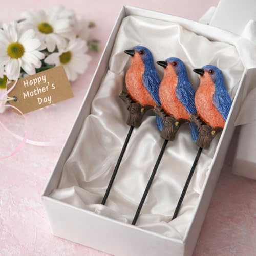 Bluebird Garden Stakes Set of 3 – Decorative Metal Yard & Plant Stakes – Bluebird Outdoor Décor for Flower Pots