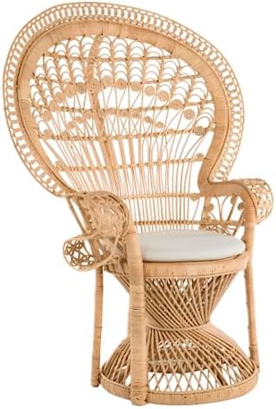 KOUBOO Grand Pecock Retro Peacock Chair in Rattan with Seat Cushion, Natural Color, Large