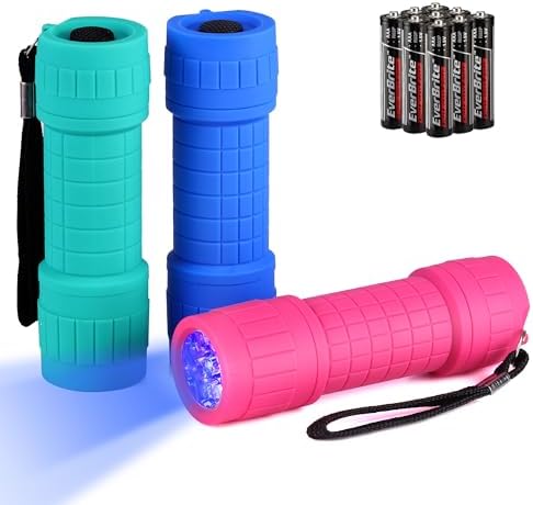 EverBrite Mini Flashlights 6-Pack Mix Colors, Batteries Included | Small, Lightweight, 18 AAA Batteries, 6-Color Set, 9-LED, Wrist Lanyards, for Home, Camping & Emergency use, Holiday Gifts