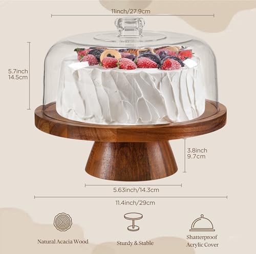 HBlife Cake Stand with Lid (12.2"), Multifunctional Cake Stand with Acrylic Dome, Acrylic 6-in-1 Cake Plate Display Stand with Cover for Baking Gifts, Birthday Kitchen Parties, Weddings
