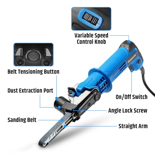 Variable Speed Detailing File Sander with 1/2" X 18" Belt, 2.3AMP, 1000-1800 ft/min 6 Speed, 0-60° Adjustable, Tool-Free Belt Change, Lightweight
