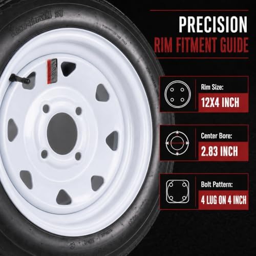 eCustomrim 2-Pack Trailer Tire Rim Assembly 4.80-12 480-12 4 Lug LRC White | 12 Inch Load Range C 6 Ply Tire, 4 Bolt On 4 Inch Center Steel Wheel