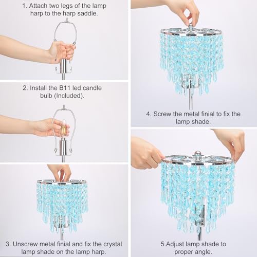 Touch Control Crystal Table Lamp with USB C+A Charging Ports, 3-Way Dimmable Bedside Touch Lamp Decorative Nightstand Lamp with Elegant Lampshade for Living Room Bedroom, B11 LED Bulb Included