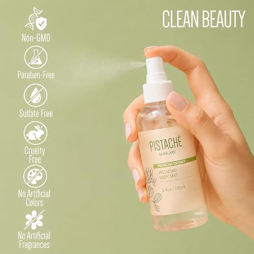 Pistaché Skincare Pistachio Oil Body Mist Spray, Biscotti Fragrance, 3.4oz