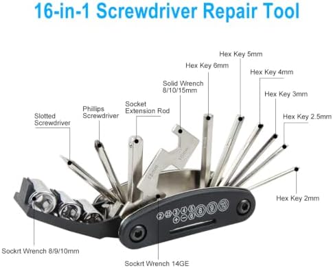 Chumxiny Bike Repair Kit Contains 16-in-1 Tool, 120Psi Mini Bicycle Pump, Tire Patch, Used for Mountain/Road Bike.