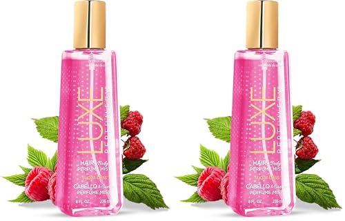 Luxe Perfumery Sugar Bliss Hair & Body Perfume Mist – Sweet Gourmand Fragrance with Raspberry, Chocolate, Vanilla & Musk – Hydrating Coconut Oil & Glycerin, Lightweight Daily Mist for Women, 8 Fl Oz
