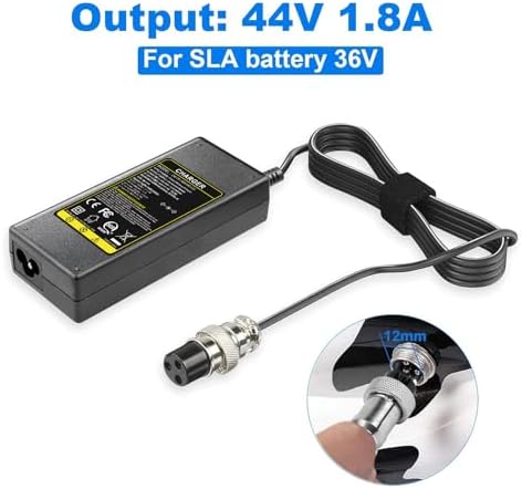 36V 1.8A Female 3-Pin XLR Lead Acid Battery Charger with 3-Prong Inline Power Supply Cord for 36V Boreem Jia, Minimoto, Rad2Go, Electric Scooter, ATV