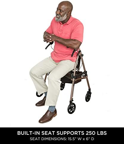 Signature Life Elite Travel Rollator Short, Junior Foldable and Lightweight Four Wheel Rolling-Walker with Seat for Adults, Seniors and Elderly