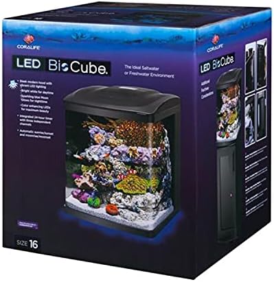 Coralife BioCube, Aquarium Kit, Nano Tank, Customizable LED Lighting, for Saltwater and Freshwater Environments, 16 Gallons