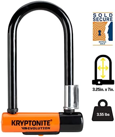 Kryptonite Evolution Mini-7 Bike U-Lock, 13mm Steel Shackle, 4 ft Cable | Sold Secure Gold Certified 13mm Hardened Steel Shackle, Double Deadbolt