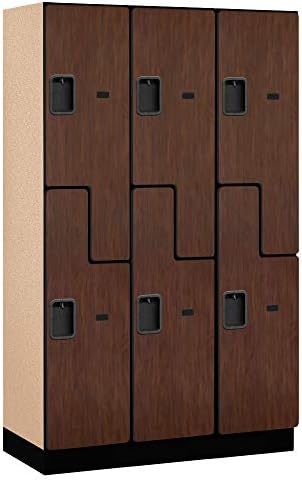Salsbury Industries 2-Tier S-Style Extra Wide Designer Wood Locker with Three Wide Storage Units, 6-Feet High by 18-Inch Deep, Mahogany