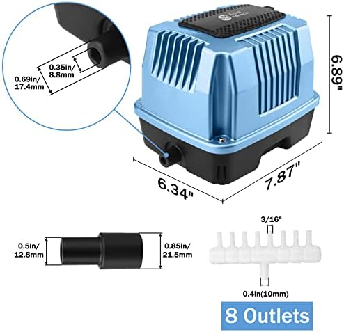 AquaMiracle Linear Air Pump AP-40/AP-60/AP-80/AP-160 for Pond Aeration, Septic, Hydroponic, 635/950/1350/2550GPH, Pond, Waste Treatment, Aquarium