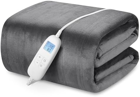 PROALLER Electric Heated Blanket Queen Size with 6 Levels & 8h Auto Off, Ultra Soft Flannel Full Body Heating Blanket, Machine Washable, Warm Gray, 84" x 90"