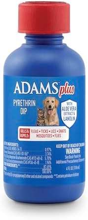ADAMS Plus Pyrethrin Flea Dip For Dogs and Cats, Kills & Repels Ticks, Lice, Gnats, Mosquitoes, Fleas & Flies, For dogs, cats, puppies, and kittens, 4 Fl oz