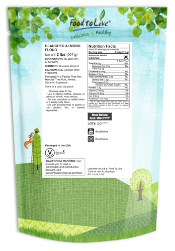 Food to Live - Blanched Almond Flour, 12 Pounds Non-GMO Verified, Finely Milled, Raw, Vegan, Keto, Paleo, Bulk, Low Sodium, Low Carb. Good Source of Fiber, Protein, Vitamin E, Copper.