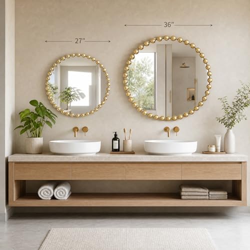 Madison Park Round Mirror, Metal Frame Circle Mirror 27 inch, Wall Art Decor Mounted Hanging for Entryway, Bathroom, hallway, Living Room, Vanity