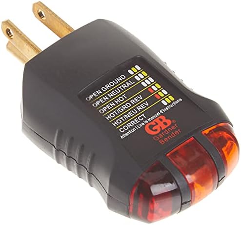 Gardner Bender GFI-3501 Ground Fault Receptacle Tester & Circuit Analyzer, 110-125V AC, for GFCI / Standard / Extension Cords & More, 7 Visual LED Tests , Red | 110-125V AC Receptacle Tester w/ 3 LED Lights Indicating 7 Wiring Conditions, Tests GFCI & Ou…