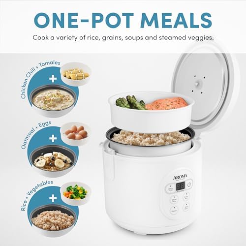 Aroma Housewares 8-Cup (Cooked) (4-Cup UNCOOKED) Digital Rice Cooker and Food Steamer (ARC-914D),White