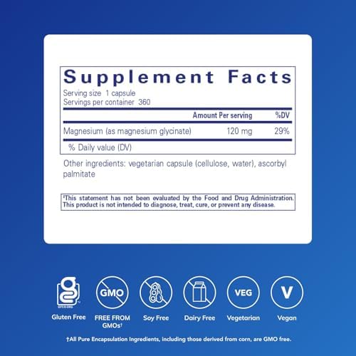 Pure Encapsulations Magnesium (Glycinate) - Supplement to Support Stress Relief, Sleep, Heart Health, Nerves, Muscles, and Metabolism* - with Magnesium Glycinate - 360 Capsules | Supplement to Support Stress Relief, Sleep, Heart Health, Nerves, Muscles,…