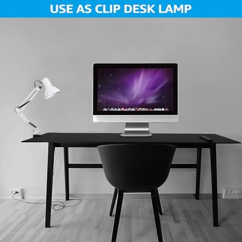 TORCHSTAR Metal Desk Lamp, Adjustable Swing Arm, E26, Black | Architect Gooseneck Multi-Joint Clip Table Lamp with Plastic Clamp, for Home Office, Work, Study, Reading, Bulbs not Included