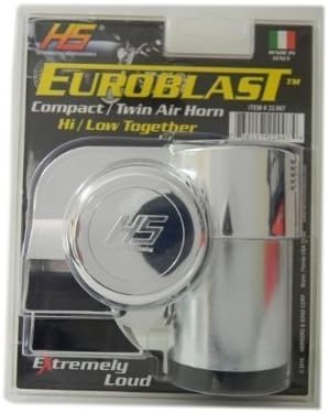 HS Chrome Silver Extremely Loud Blast Euroblast 12V Volt Twin Air Horn for Motorcycle Car SUV Truck Universal (Made in Italy) 139db +