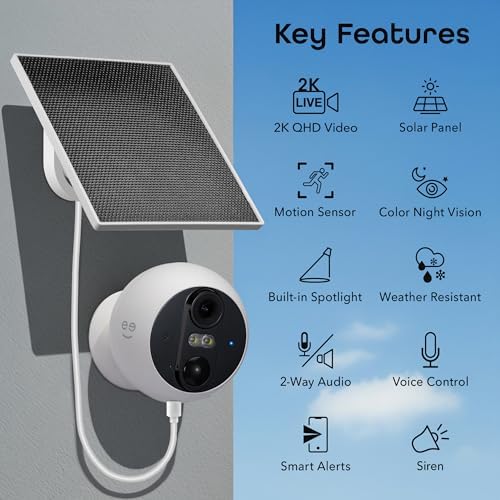 Geeni Perch 3MP Smart Magnetic Battery Camera with 3W Solar Panel – 2K HD Outdoor Wireless Security Camera with Continuous Solar Power, Color Night Vision, LED Spotlight, & IP65 Weatherproof