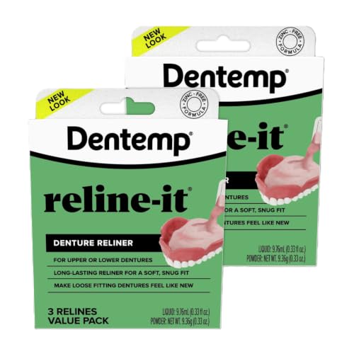 Dentemp Denture Reline Kit - Advanced Formula Reline It Denture Reliner (Pack of 2) - Denture Kit to Refit and Tighten Dentures for Both Upper & Lower Denture (Packaging May Vary)