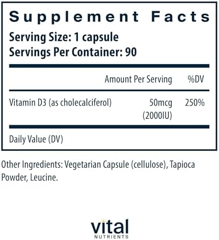 Vital Nutrients Vitamin D 2000 IU - Vitamin D3 Supplement - Healthy Bones, Teeth, Muscles*- Cellular & Immune Function - Calcium Absorption - Gluten