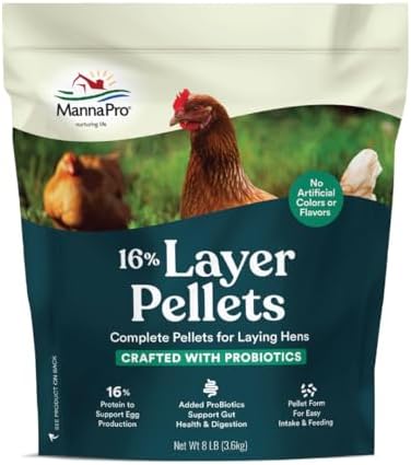Manna Pro Layer Crumbles Chicken Feed, 16% Protein, Digestive Aid, 8 lb Bag | Complete Feed for Laying Hens, 16% Protein Formula, Added Probiotics, Supports Egg Production & Digestion