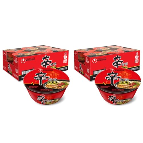 Nongshim Shin Ramyun Bowl Noodles, Spicy Korean Signature Instant Ramyun, Rich Beef Flavored Broth, Quick and Easy, Microwaveable Bowl, 3.03 oz (Pack of 12)