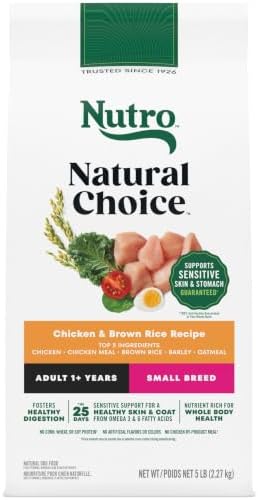 Nutro Natural Choice Small Breed Dry Dog Food, Chicken & Rice, 5 lb | Non-GMO, Real chicken #1 ingredient, no corn, wheat, soy, Omega-3 & 6 for soft shiny coat, supports energy, bones & muscles
