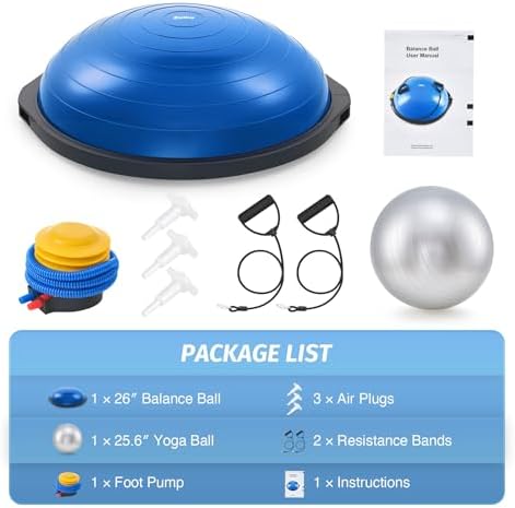 ZELUS 25in. Balance Ball | 660lb Inflatable Half Exercise Ball Wobble Board Balance Trainer w Nonslip Base | Half Yoga Ball Strength Training