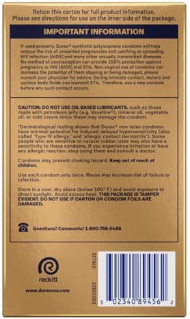 Durex Real Feel Non Latex Condoms, Lubricated Latex Free Condoms for Men, Natural Skin on Skin Feeling, 10 Count