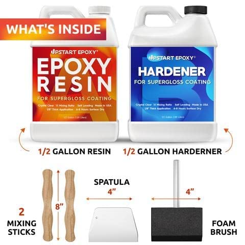 Upstart Epoxy Table Top Epoxy Resin Kit 1 Gallon, Crystal Clear Resin