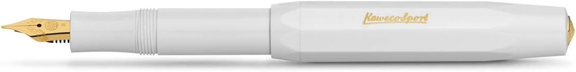 Kaweco CLASSIC SPORT Fountain Pen White with 23 Carat Gold-Plated Steel Nib and Iridium Tip for Ink Cartridges I Sport Fountain Pen 13 cm I Nib: BB (Extra Broad)