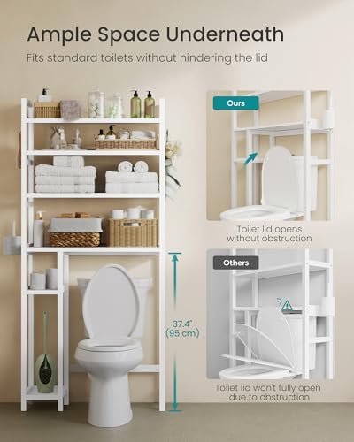 SONGMICS Bamboo Over The Toilet Storage Cabinet, Adjustable Inside Shelf