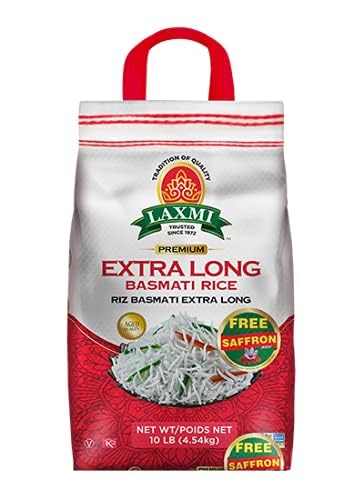 Laxmi Brand, Extra Long Grain Basmati Rice, Free Saffron Included, Made Pure, Made Fresh, Tradition of Quality Since 1972, House of Spices