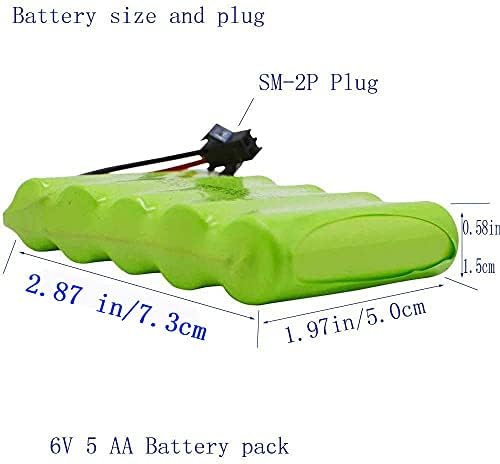 Blomiky 6V 2200mAh Ni-MH 5 AA Rechargeable Battery Pack with SM-2P Black 2 Pin Connector Plug and USB Cable for RC Truck Cars Vehicles 6V NiMh
