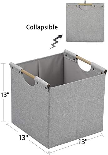 HOONEX Collapsible Storage Bins, 13x13x13 Inches Storage Cubes Linen Fabric, 3 Pack